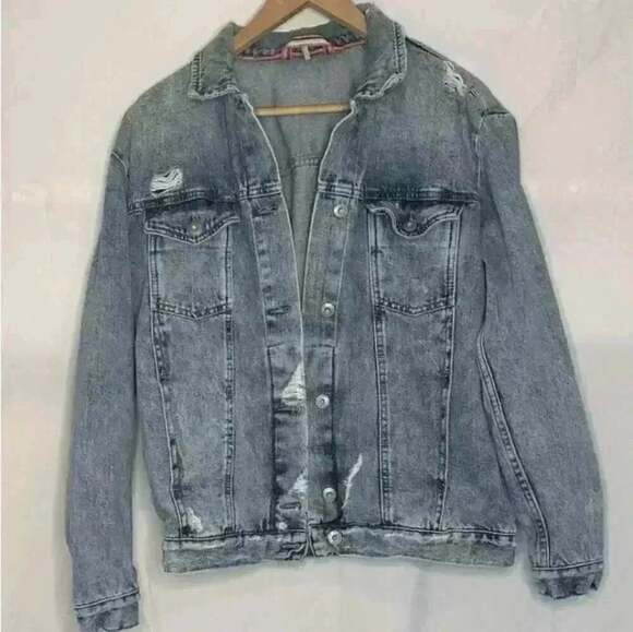 Free People Jackets & Blazers - Free People Distressed Oversized Denim vintage style Jacket XS